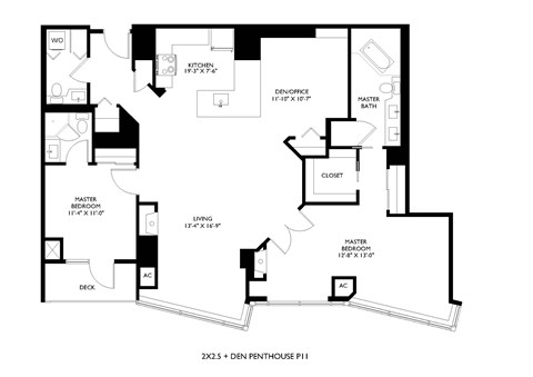 Floor plan for 2 beds, 2 baths, 1564 sqft